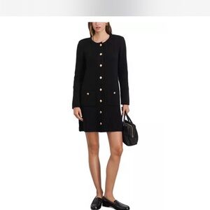 Black Sweater Dress with Gold Buttons